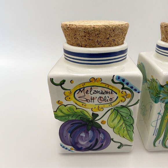 Vintage Italian Ceramic Canisters D'Arna Perugia With Cork Lids Set Of 4 - Picture 9 of 15